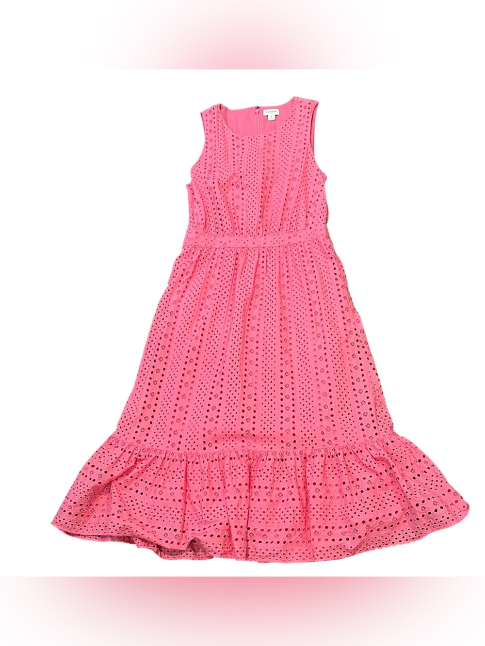 J. Crew Factory Hot Pink Eyelet Midi Dress Tiered Cottagecore Size 2 Cotton